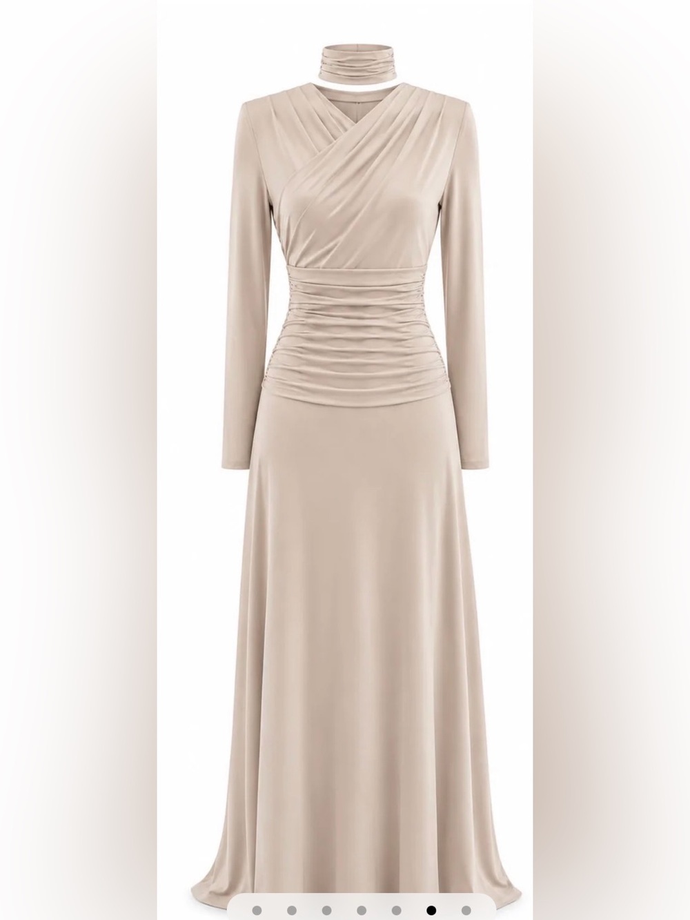 AMANDINE CROSSOVER DRESS - Ruched Wrap-Front Maxi Dress in Taupe